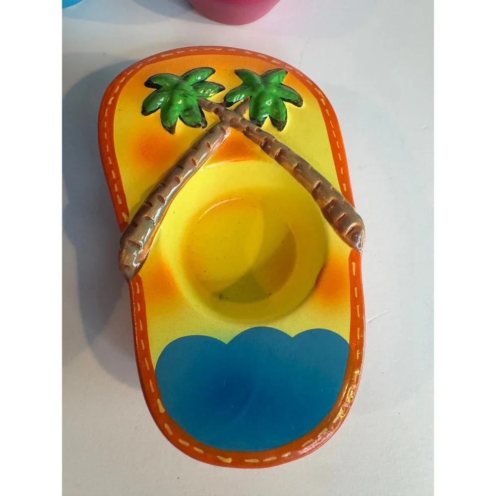 Flip Flop Candle Holders‎ Set of 4 Ceramic Palm Tree Votive Tealight Beach Decor